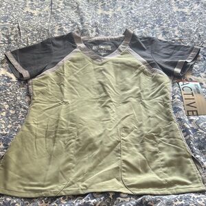 Grey's Anatomy Olive V-Neck Scrub Top with Charcoal Accents